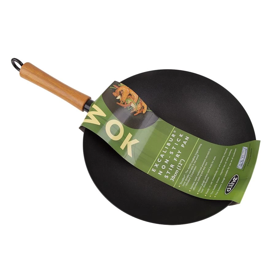 D.LINE NON-STICK EXCALIBUR STIR FRY PAN 30CM DIA. W/ WOOD HANDLE 4 D.LINE NON-STICK EXCALIBUR STIR FRY PAN 30CM DIA. W/ WOOD HANDLE - Image 2