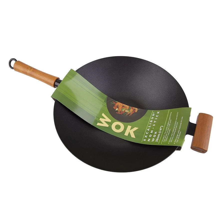 D.LINE NON-STICK EXCALIBUR STIR FRY PAN 36CM DIA. W/ WOOD HANDLE 3 D.LINE NON-STICK EXCALIBUR STIR FRY PAN 36CM DIA. W/ WOOD HANDLE