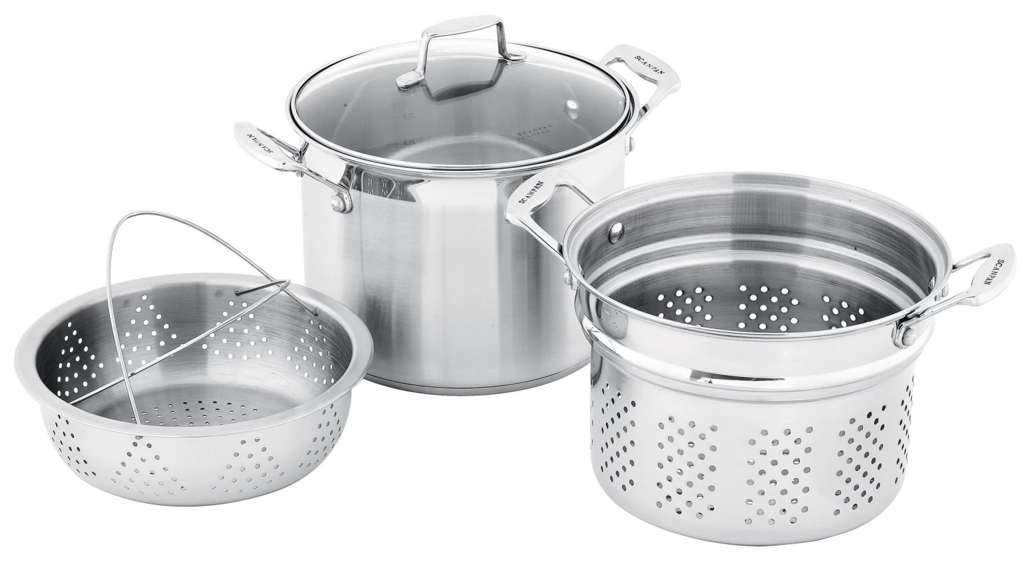 SCANPAN IMPACTSTAINLESS STEELStockpot With Lid 24cm/7.2 Litre Pasta Insert Steamer Insert 3 SCANPAN IMPACTSTAINLESS STEELStockpot With Lid 24cm/7.2 Litre Pasta Insert Steamer Insert - Image 2