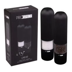 PROSPICE "LINEAR" RIBBED BATTERY OPERATED SALT & PEPPER MILL SET 20.5CM - BLACK