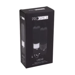 PROSPICE "LINEAR" RIBBED BATTERY OPERATED SALT & PEPPER MILL SET 20.5CM - BLACK -Kitchen Sale Shop 2409bk b