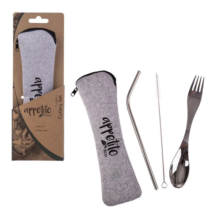 APPETITO 3 PIECE STAINLESS STEEL TRAVELLER'S CUTLERY SET 3 APPETITO 3 PIECE STAINLESS STEEL TRAVELLER'S CUTLERY SET