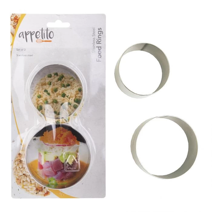 APPETITO STAINLESS STEEL ROUND FOOD RINGS SET 2 63MM & 75MM DIA. X 45MM HIGH 4 APPETITO STAINLESS STEEL ROUND FOOD RINGS SET 2 63MM & 75MM DIA. X 45MM HIGH - Image 2