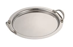 Maha Stainless Steel Round Serving Tray With Silver Handle