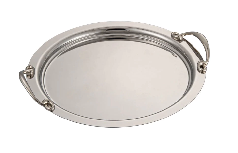 Maha Stainless Steel Round Serving Tray With Silver Handle 3 Maha Stainless Steel Round Serving Tray With Silver Handle