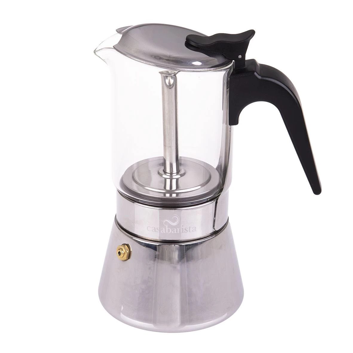 CASABARISTA "CAPRI" 9 CUP GLASS TOP STAINLESS STEEL ESPRESSO MAKER (INDUCTION BASE) 3 CASABARISTA "CAPRI" 9 CUP GLASS TOP STAINLESS STEEL ESPRESSO MAKER (INDUCTION BASE)