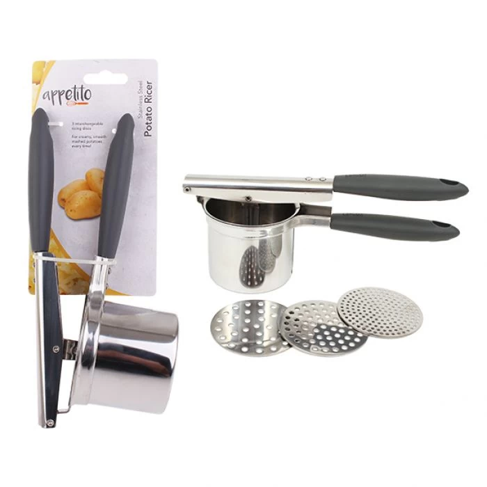 APPETITO STAINLESS STEEL POTATO RICER W/ 3 DISCS 3 APPETITO STAINLESS STEEL POTATO RICER W/ 3 DISCS