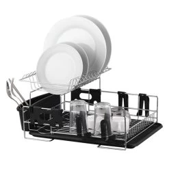 D.LINE STAINLESS STEEL 2-TIER DISH RACK W/ DRAINING BOARD - BLACK