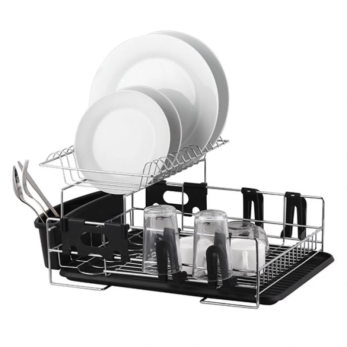 D.LINE STAINLESS STEEL 2-TIER DISH RACK W/ DRAINING BOARD - BLACK 3 D.LINE STAINLESS STEEL 2-TIER DISH RACK W/ DRAINING BOARD - BLACK