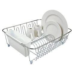 D.LINE Large DISH DRAINER CHROME/PVC W/ CADDY 36.5 X 32.5 X 14.5CM -Kitchen Sale Shop 4581w