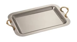 Sabreena Stainless Steel Serving Tray With Modern Gold Handle