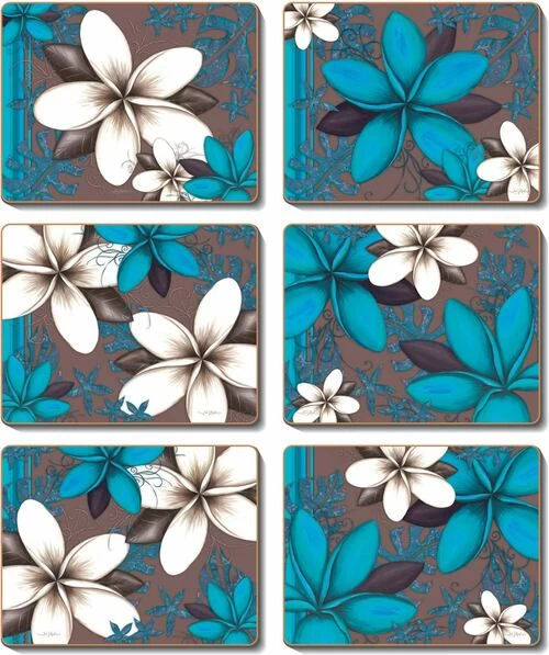 Aqua Frangipani Placemats 3 Aqua Frangipani Placemats