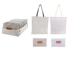 Kitchen Sale Shop 39 ACADEMY FOLDABLE BAG 2 ASST DESIGNSBLACK GRID/Bla GREY STRIPE 45X42X0.3CM + HANDLE