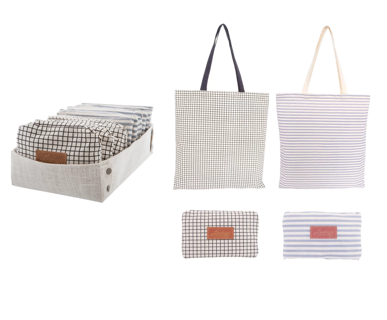 ACADEMY FOLDABLE BAG 2 ASST DESIGNSBLACK GRID/Bla GREY STRIPE 45X42X0.3CM + HANDLE 3 ACADEMY FOLDABLE BAG 2 ASST DESIGNSBLACK GRID/Bla GREY STRIPE 45X42X0.3CM + HANDLE